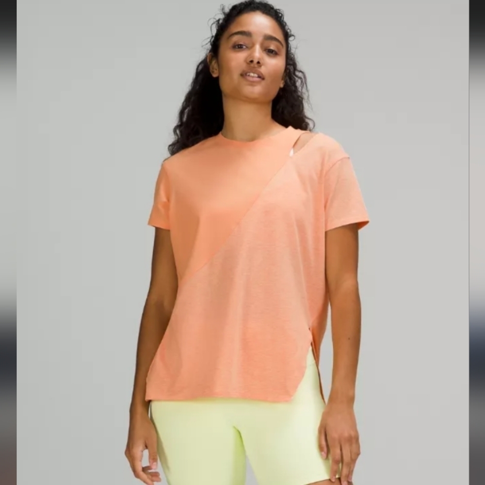 Lululemon LA Relaxed Tee Malibu Peach/Heathered Pink Sorbet Size 4 NWOT